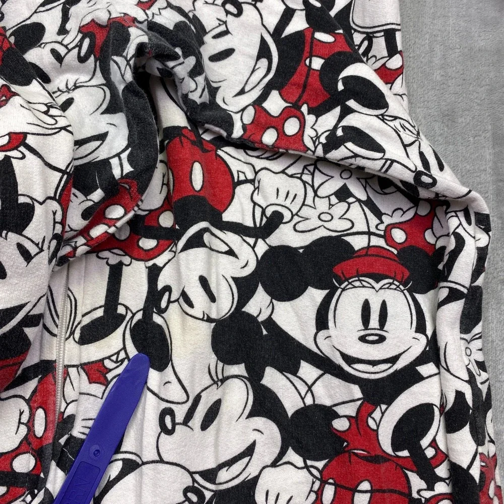 Disney Minnie Mouse All Over Print Hooded Pajama Onesie‎ Sleepwear Red Trim Sz M - Picture 8 of 11